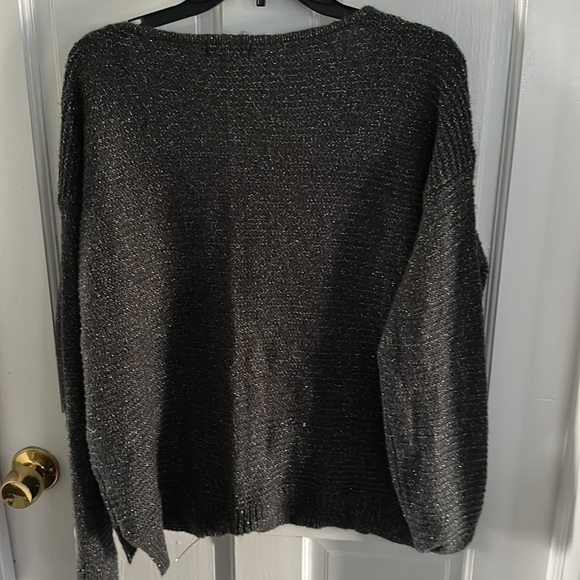 A.n.a sweater shirt with beaded rhinestone v neck detail gray shimmer size large - Picture 3 of 3
